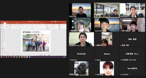 左に講演で使用したスライドが、右に野津先生(左上)を含む参加者が写っています
