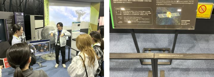 手話案内の様子、点字テプラが貼られた手すり.png