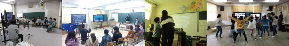 交流時の様子。左から旭川聾学校、岡崎聾学校、浜田ろう学校、熊本聾学校でそれぞれ撮影されたもの。