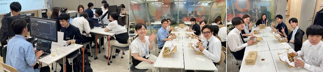 3枚の写真を1枚にまとめています。ワークショップ当日の様子の写真です。